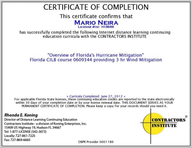 Wind Mitigation Certification
