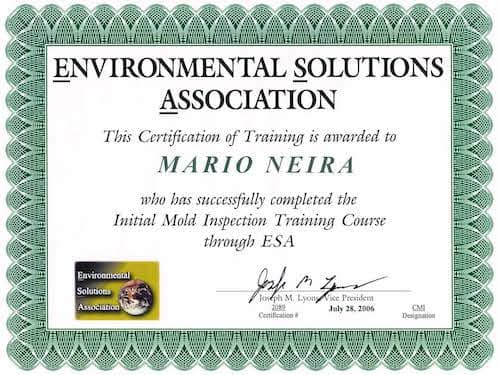 Home Inspection ESA Certification of Training 